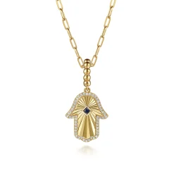 Outlet Gabriel & Co. 14K Yellow Gold Diamond and Blue Sapphire Bujukan Hamsah Charms With Detachable Bail