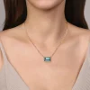 Gabriel & Co. 14K Yellow Gold Diamond and Blue Topaz Emerald Cut Necklace With Flower Pattern Gallery