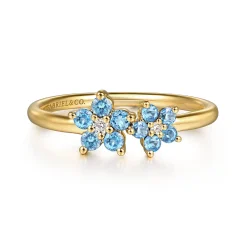 Best Gabriel & Co. 14K Yellow Gold Diamond And Blue Topaz Classic Ring