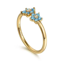 Best Gabriel & Co. 14K Yellow Gold Diamond And Blue Topaz Classic Ring