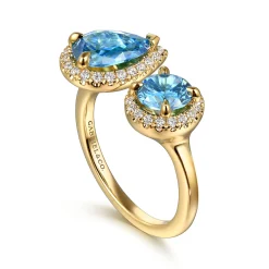 Online Gabriel & Co. 14K Yellow Gold Diamond and Blue Topaz Open Ring