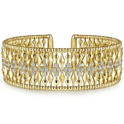 Clearance Gabriel & Co. 14K Yellow Gold Diamond and Bujukan Beads Cuff Bangle Bracelet
