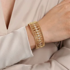 Clearance Gabriel & Co. 14K Yellow Gold Diamond and Bujukan Beads Cuff Bangle Bracelet