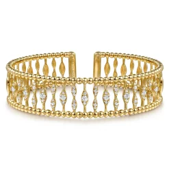 Hot Gabriel & Co. 14K Yellow Gold Diamond and Bujukan Beads Cuff Bangle Bracelet