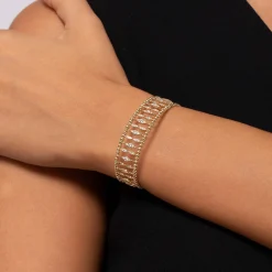 Hot Gabriel & Co. 14K Yellow Gold Diamond and Bujukan Beads Cuff Bangle Bracelet
