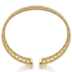 Hot Gabriel & Co. 14K Yellow Gold Diamond and Bujukan Beads Cuff Bangle Bracelet