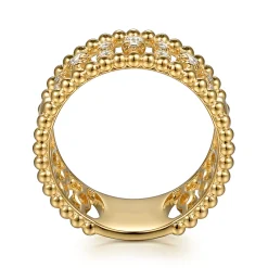 Gabriel & Co. 14K Yellow Gold Diamond and Bujukan Beads Wide Band Ring