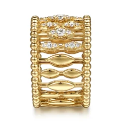 Gabriel & Co. 14K Yellow Gold Diamond and Bujukan Beads Wide Band Ring