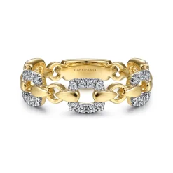 Best Gabriel & Co. 14K Yellow Gold Diamond and Chain Link Ring