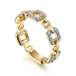 Best Gabriel & Co. 14K Yellow Gold Diamond and Chain Link Ring