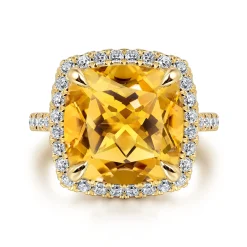 Outlet Gabriel & Co. 14K Yellow Gold Diamond and Citrine Cushion Cut Ladies Ring With Flower Pattern Gallery