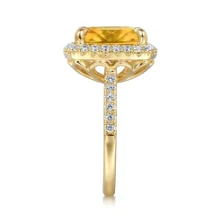 Outlet Gabriel & Co. 14K Yellow Gold Diamond and Citrine Cushion Cut Ladies Ring With Flower Pattern Gallery