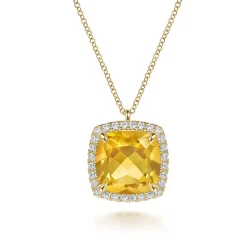 Hot Gabriel & Co. 14K Yellow Gold Diamond and Citrine Cushion Cut Necklace With Flower Pattern J-Back
