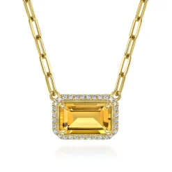Best Gabriel & Co. 14K Yellow Gold Diamond and Citrine Emerald Cut Necklace With Flower Pattern Gallery