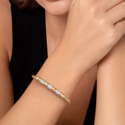 Hot Gabriel & Co. 14K Yellow Gold Diamond and Diamond Cut Station Cuff Bangle Bracelet