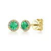 Hot Gabriel & Co. 14K Yellow Gold Diamond and Emerald Halo Stud Earrings