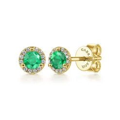 Hot Gabriel & Co. 14K Yellow Gold Diamond and Emerald Halo Stud Earrings