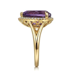 Gabriel & Co. 14K Yellow Gold Diamond and Flat Pear Shape Amethyst Ladies Ring With Flower Pattern Gallery
