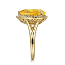 Sale Gabriel & Co. 14K Yellow Gold Diamond and Flat Pear Shape Citrine Ladies Ring With Flower Pattern Gallery