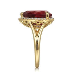 Best Gabriel & Co. 14K Yellow Gold Diamond and Flat Pear Shape Garnet Ladies Ring With Flower Pattern Gallery