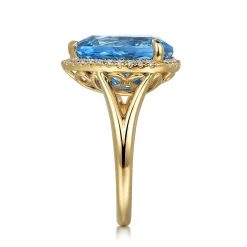 New Gabriel & Co. 14K Yellow Gold Diamond and Flat Pear Shape Blue Topaz Ladies Ring With Flower Pattern Gallery