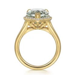 Best Gabriel & Co. 14K Yellow Gold Diamond and Flat Pear Shape Green Amethyst Ladies Ring With Flower Pattern Gallery
