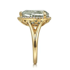 Best Gabriel & Co. 14K Yellow Gold Diamond and Flat Pear Shape Green Amethyst Ladies Ring With Flower Pattern Gallery