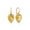 Gabriel & Co. 14K Yellow Gold Diamond and Flat Pear Citrine Earrings With Flower Pattern J-Back