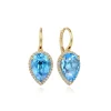 Hot Gabriel & Co. 14K Yellow Gold Diamond and Flat Pear Blue Topaz Earrings With Flower Pattern J-Back