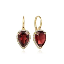 Outlet Gabriel & Co. 14K Yellow Gold Diamond and Flat Pear Garnet Earrings With Flower Pattern J-Back
