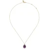 Best Gabriel & Co. 14K Yellow Gold Diamond and Flat Teardrop Amethyst Necklace With Flower Pattern J-Back