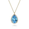 Outlet Gabriel & Co. 14K Yellow Gold Diamond and Flat Teardrop Blue Topaz Necklace With Flower Pattern J-Back