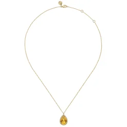 Sale Gabriel & Co. 14K Yellow Gold Diamond and Flat Teardrop Citrine Necklace With Flower Pattern J-Back