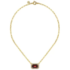 Discount Gabriel & Co. 14K Yellow Gold Diamond and Garnet Emerald Cut Necklace With Flower Pattern Gallery