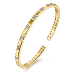 Discount Gabriel & Co. 14K Yellow Gold Diamond and Half Cube Cuff Bangle Bracelet