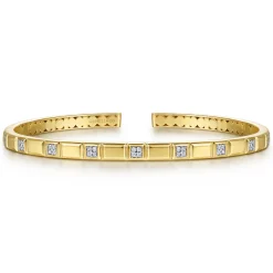 Discount Gabriel & Co. 14K Yellow Gold Diamond and Half Cube Cuff Bangle Bracelet