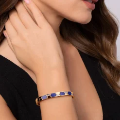 Gabriel & Co. 14K Yellow Gold Diamond and Lapis Bangle Bracelet