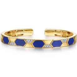 Gabriel & Co. 14K Yellow Gold Diamond and Lapis Bangle Bracelet