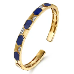 Gabriel & Co. 14K Yellow Gold Diamond and Lapis Bangle Bracelet