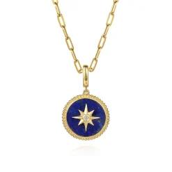New Gabriel & Co. 14K Yellow Gold Diamond and Lapis Bujukan Medallion Pendant in Size 18mm With Detachable Bail