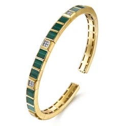Sale Gabriel & Co. 14K Yellow Gold Diamond and Malachite Bangle Bracelet