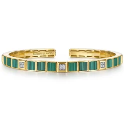 Sale Gabriel & Co. 14K Yellow Gold Diamond and Malachite Bangle Bracelet