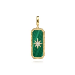Outlet Gabriel & Co. 14K Yellow Gold Diamond and Malachite Bujukan Medallion Pendant With Detachable Bail