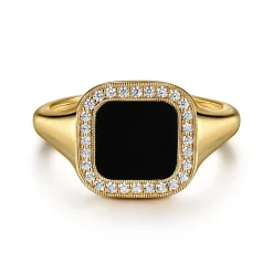 Online Gabriel & Co. 14K Yellow Gold Diamond and Onyx Mens Ring in High Polished Finish