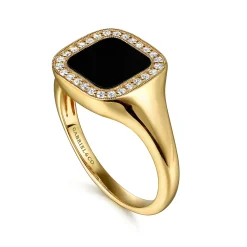 Online Gabriel & Co. 14K Yellow Gold Diamond and Onyx Mens Ring in High Polished Finish