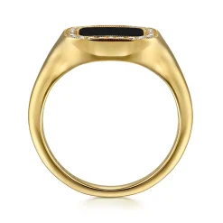 Online Gabriel & Co. 14K Yellow Gold Diamond and Onyx Mens Ring in High Polished Finish