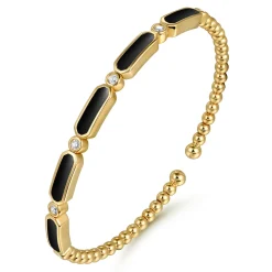 Gabriel & Co. 14K Yellow Gold Diamond and Onyx Bujukan Bangle