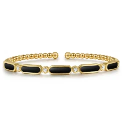 Gabriel & Co. 14K Yellow Gold Diamond and Onyx Bujukan Bangle