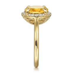 Clearance Gabriel & Co. 14K Yellow Gold Diamond and Oval Shape Citrine Ladies Ring With Flower Pattern Gallery
