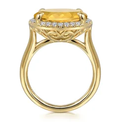 Clearance Gabriel & Co. 14K Yellow Gold Diamond and Oval Shape Citrine Ladies Ring With Flower Pattern Gallery